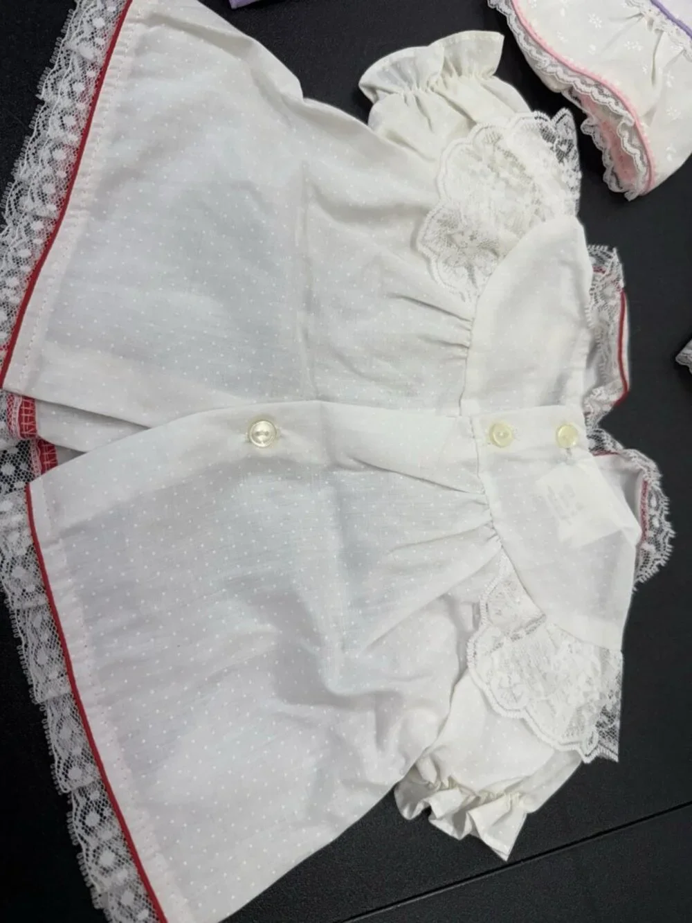Vintage Lot Of 2 Baby Doll Dresses And Diaper Covers Bonnet Gloves Purple